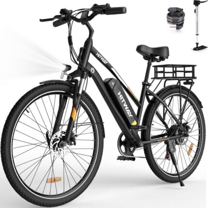 Bicicleta eléctrica HITWAY, bicicleta de montaña de 28", color negro.